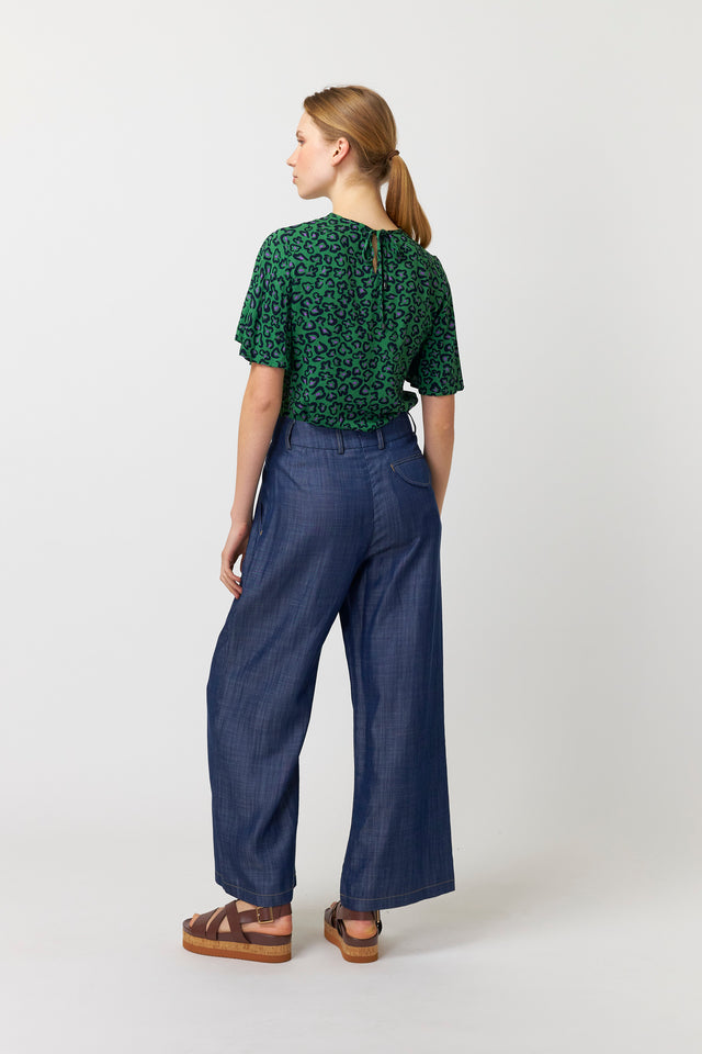 Chambray wide leg trouser