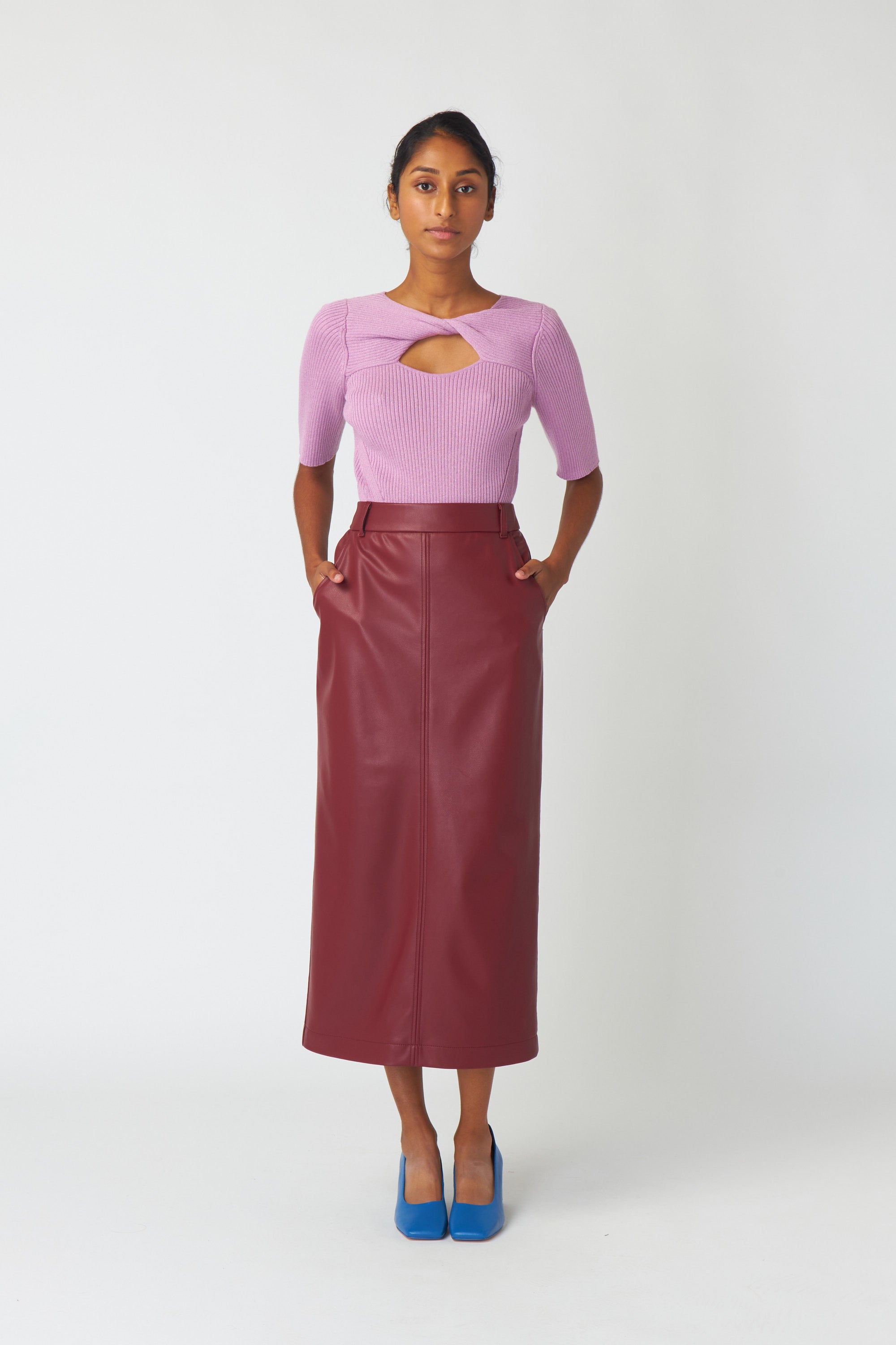 Pink leather outlet skirt long