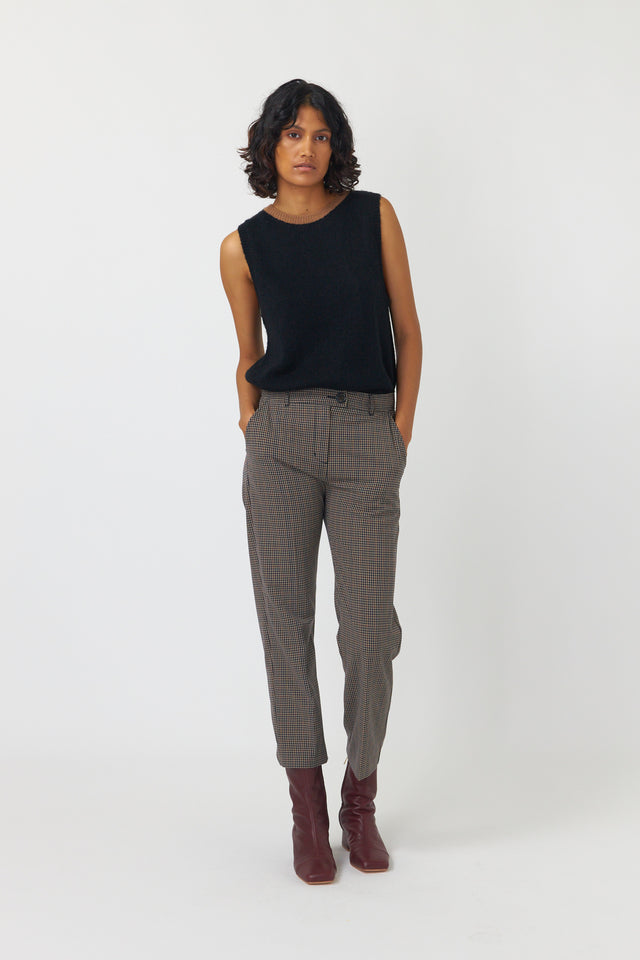 NavyMulti Checked Linen Crop Trouser  WHISTLES 