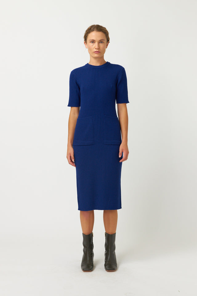 Ribbed dress in blue – Shop midi dress