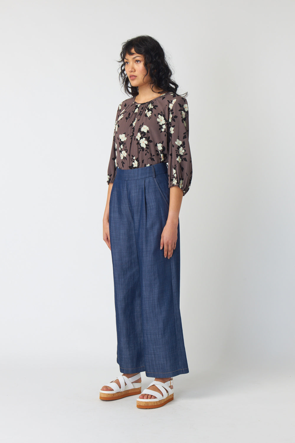 Chambray wide-leg trouser